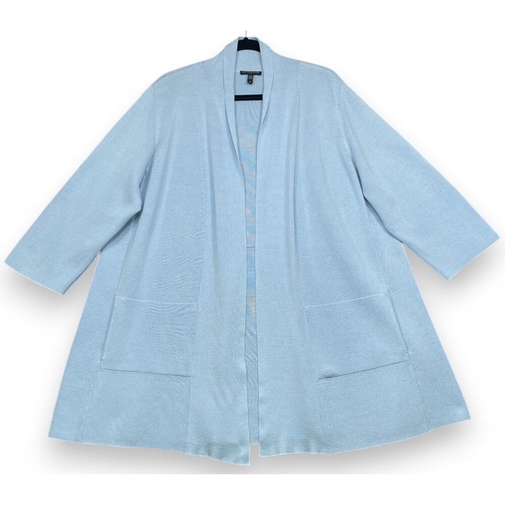 Eileen Fisher Silk Organic Cotton Cardigan Womens 2X Light Blue Sweater Pockets